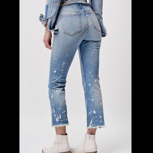 Free People Waistband Bleach spot Crop Bootcut - Picture 5 of 6